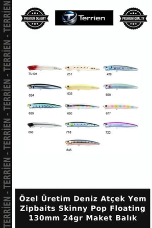 Özel Üretim Deniz Atçek Yem Zipbaits Skinny Pop Floating 130mm 24gr Maket Balık 718