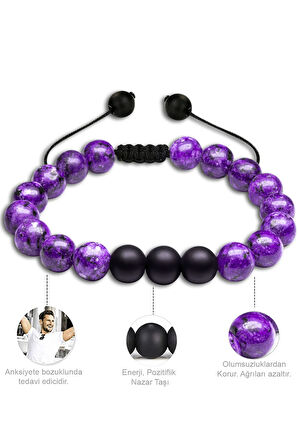Sertifikalı Doğal Afrika Ametist Oniks Taşı Doğal Taş Bileklik Seti