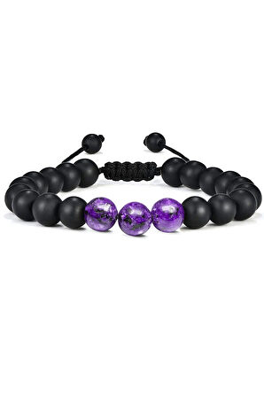 Sertifikalı Doğal Afrika Ametist Oniks Taşı Doğal Taş Bileklik Seti