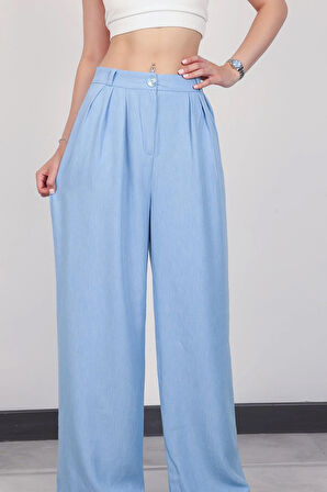 Kadın Bebe Mavi Pile Detaylı Palazzo Pantolon