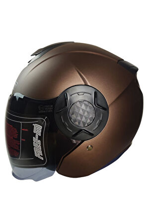 Motosiklet Yarım Kask Double Güneş Vizörlü Ece Sertifikalı Abs Material Motor Kaskı Mat Brown