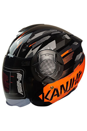 Motosiklet Yarım Kask Double Güneş Vizörlü Ece Sertifikalı Abs Material Motor Kaskı Orange Arrow