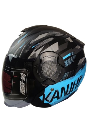 Motosiklet Yarım Kask Double Güneş Vizörlü Siyah Ece Sertifikalı Abs Material Motor Kaskı Turkuaz