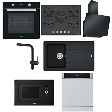 Franke Düğün Paketi Siyah Set 1, Fırın, Ocak, Davlumbaz, Mikrodalga, Bulaşık Makinası, Evye ve Armatür