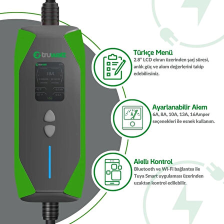 Truwatt 10 Metre 3.5kW Taşınabilir Elektrikli Araç Şarj Aleti