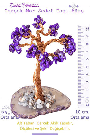 Sertifikalı Gerçek Mor Sedef Taşı Ağaç - Akik Plakalı