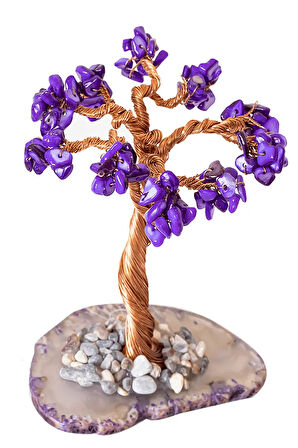 Sertifikalı Gerçek Mor Sedef Taşı Ağaç - Akik Plakalı