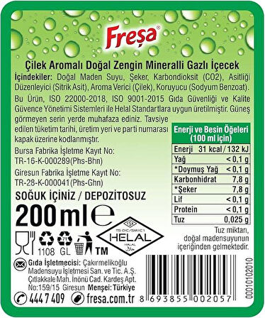 Freşa Çilek Aromalı Maden Suyu 200 Ml X 24 Adet