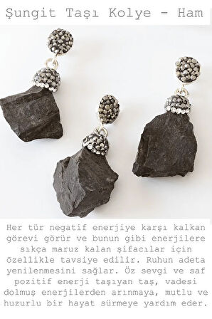 Sertifikalı Zirkon Taşlı Model Şungit - Shungite Taşı Kolye (Ham İşlenmemiş)