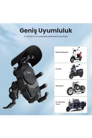 Hediyelik Ayna Bağlantılı Güneş Ve Yağmur Korumalı 360° Derece Ayarlanabilir Motosiklet Telefon Tutucu