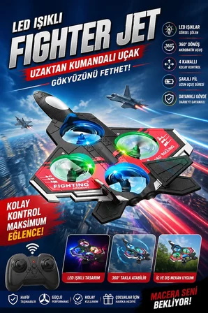 Hediyelik Led Işıklı Oyuncak Drone Fighter Jet Tasarımlı Uzaktan Kumandalı Uçak