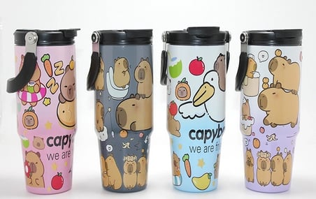 Hediyelik Capybara Desenli Isı Muhafazalı Pipetli Dev Çelik Kupa (tumbler) Alk4431