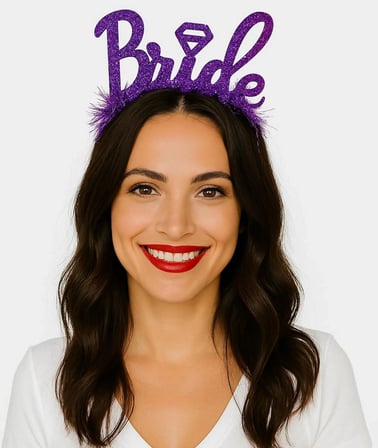 Hediyelik Mor Renk Bekarlığa Veda İtalik Yazı Alyanslı Bride Taç