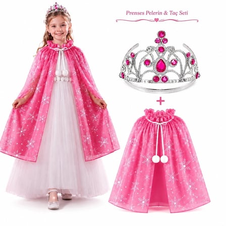 Hediyelik Masal Prensesi Pembe Pelerin Ve Taç Seti (85 Cm)