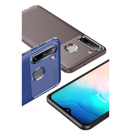 Hediyelik Samsung Galaxy A21 Kılıf Auto Focus Karbon Kapak - Kahverengi