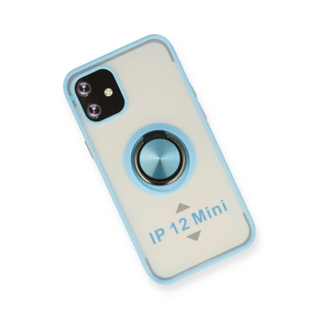 Hediyelik Apple İphone 12 Mini Kılıf Montreal Yüzüklü Silikon Kapak - Buz Mavi