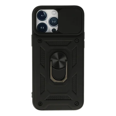 Hediyelik Apple İphone 13 Pro Kılıf Pars Lens Yüzüklü Silikon - Siyah