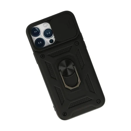 Hediyelik Apple İphone 13 Pro Kılıf Pars Lens Yüzüklü Silikon - Siyah