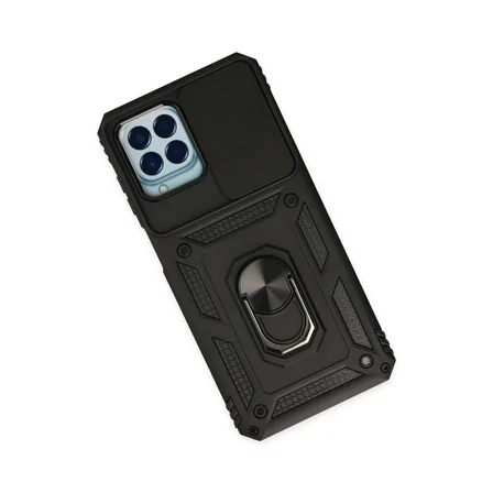 Hediyelik Samsung Galaxy M33 Kılıf Pars Lens Yüzüklü Silikon - Siyah