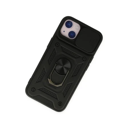 Hediyelik Apple İphone 14 Kılıf Pars Lens Yüzüklü Silikon - Siyah