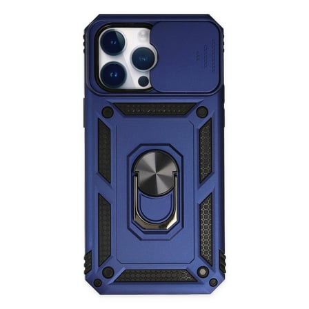 Hediyelik Apple İphone 14 Pro Max Kılıf Pars Lens Yüzüklü Silikon - Lacivert