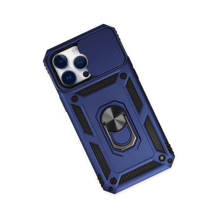 Hediyelik Apple İphone 14 Pro Max Kılıf Pars Lens Yüzüklü Silikon - Lacivert