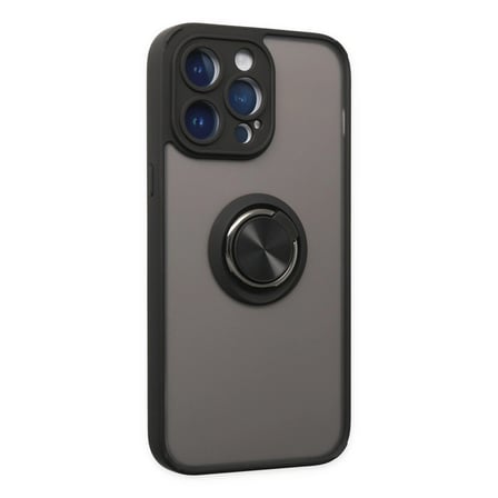 Hediyelik Apple İphone 14 Pro Max Kılıf Montreal Yüzüklü Silikon Kapak - Siyah