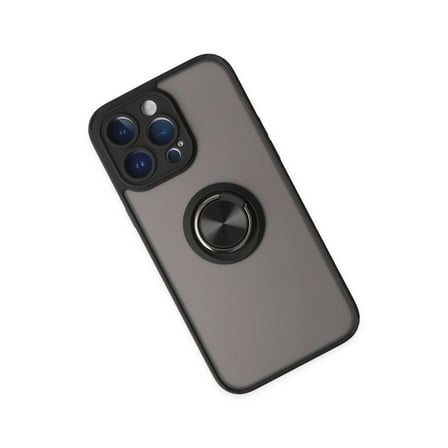 Hediyelik Apple İphone 14 Pro Max Kılıf Montreal Yüzüklü Silikon Kapak - Siyah