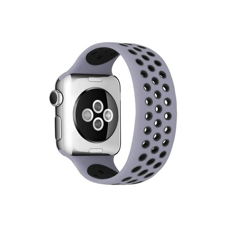 Hediyelik Apple Watch 38mm Ayarlı Delikli Silikon Kordon - Gri-siyah