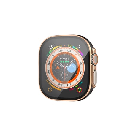 Hediyelik Apple Watch Ultra 49mm Legend Camlı Kasa Ekran Koruyucu - Siyah-gold