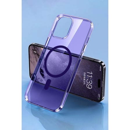 Hediyelik Apple İphone 14 Pro Kılıf Tron Şeffaf Magsafe Kapak - Derin Mor