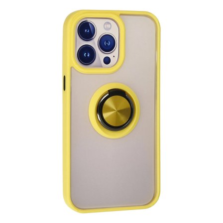 Hediyelik Apple İphone 15 Pro Kılıf Montreal Yüzüklü Silikon Kapak - Sarı