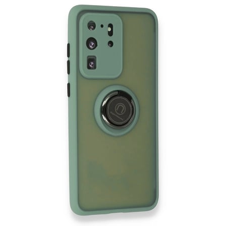 Hediyelik Samsung Galaxy S20 Ultra Kılıf Montreal Yüzüklü Silikon Kapak - Yeşil