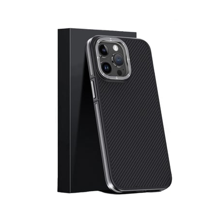 Hediyelik Joko Apple İphone 15 Pro Max Kılıf Aramid 600d Kevlar Karbon Fiber Magsafe Kapak - Gri