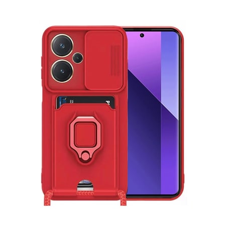 Hediyelik Xiaomi Redmi Note 13 Pro Plus Kılıf Zuma Kartvizitli Yüzüklü Silikon - Kırmızı