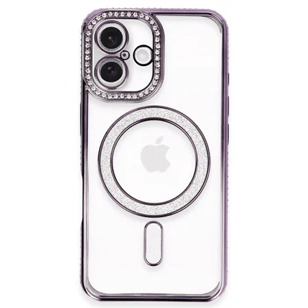 Hediyelik Apple İphone 16 Kılıf Joke Simli Magneticsafe Kılıf - Derin Mor