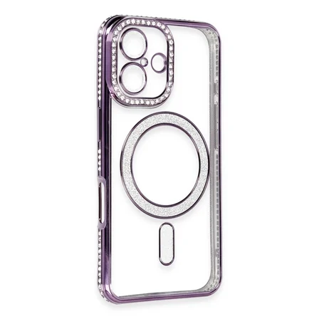 Hediyelik Apple İphone 16 Kılıf Joke Simli Magneticsafe Kılıf - Derin Mor