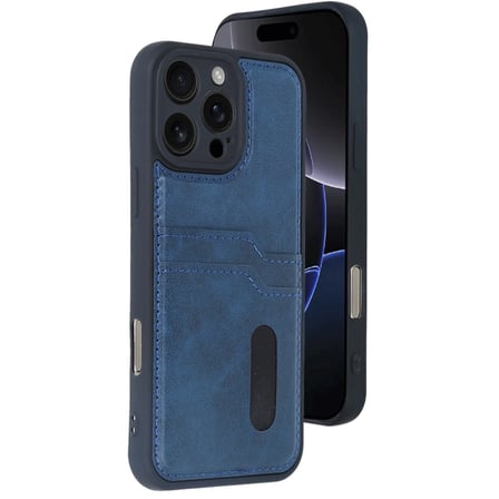 Hediyelik Apple İphone 16 Pro Kılıf Sara Kartvizitli Deri Kılıf - Lacivert