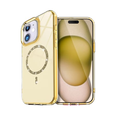 Hediyelik Apple İphone 12 Live Diamond Magsafe Kapak - Sarı