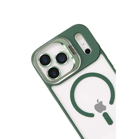 Hediyelik Joko Apple İphone 17 Pro Remim Lensli Magsafe Standlı Kapak - Koyu Yeşil