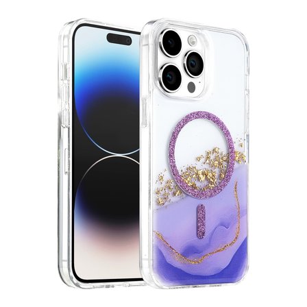 Hediyelik Onegif Apple İphone 14 Pro Max Lotus Simli Magsafe Kapak - Mor