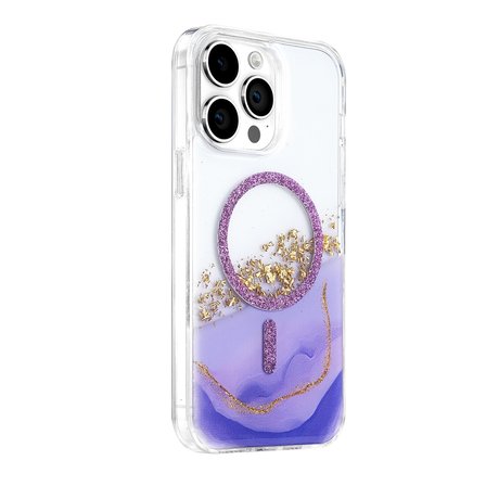 Hediyelik Onegif Apple İphone 14 Pro Max Lotus Simli Magsafe Kapak - Mor