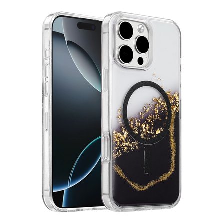 Hediyelik Onegif Apple İphone 16 Pro Max Lotus Simli Magsafe Kapak - Siyah