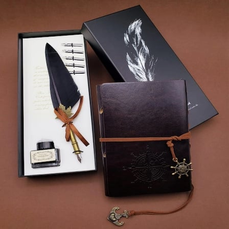 Hediyelik Toptan Tüylü Kalem ve Deri Defter Set