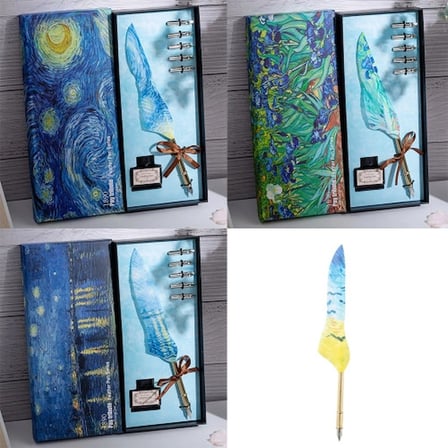 Hediyelik Toptan Vang Gogh Temalı Tüylü Divit Kalem Seti