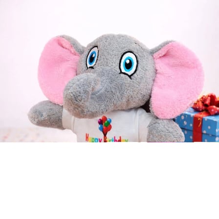 Hediyelik Toptan Happy Birthday Tişörtlü Peluş Oyuncak Fil