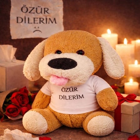 Hediyelik Toptan Özür Dilerim Tişörtlü Peluş Oyuncak Köpek