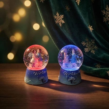 Hediyelik Toptan Winter Temalı Sevimli Çiftler Mini Işıklı Kar Küresi