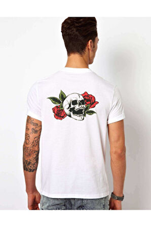 Kuru Kafa Rose Erkek Baskılı Beyaz Tshirt
