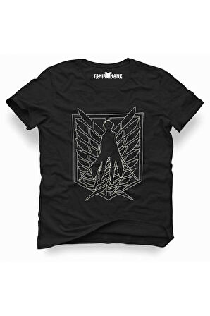 Anime Attack On Titan Eren Jaeger Erkek Baskılı Siyah Tshirt